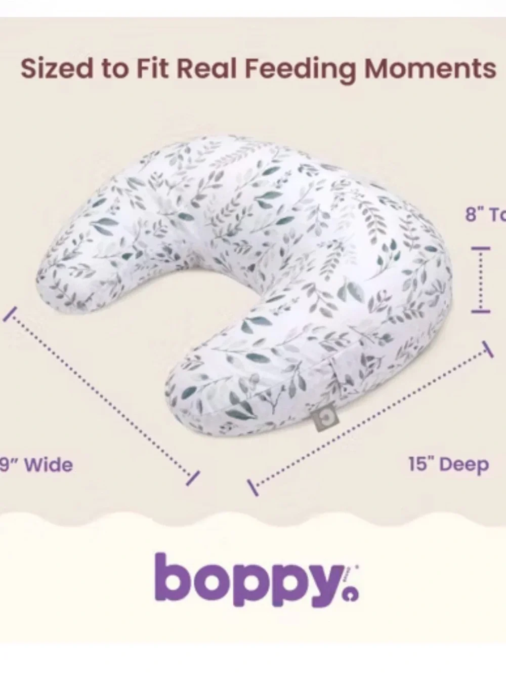 Boppy Nursing Pillow & Cover Gray Botanical Print Breastfeeding Nursing Support